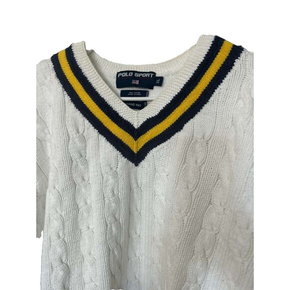 Polo Sport Ralph Lauren Hand Knit Sweater XL Men's Cotton V-Neck Vintage - Picture 5 of 6